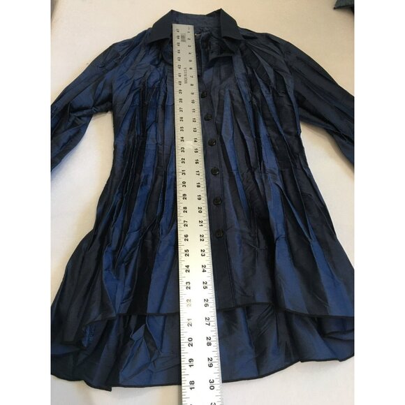 Beluva Women's Collared 3/4 Sleeve High-Low Hem Button Up Shirt Blue Medium - Picture 9 of 9